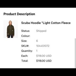 Lululemon scuba hoodie light cotton deep olive